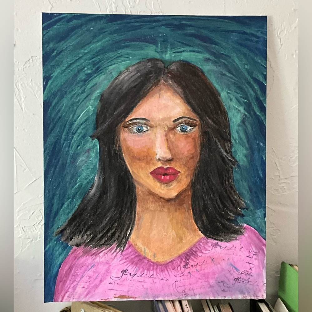 Original Art Mixed Media Abstract Portrait Painting 11x14